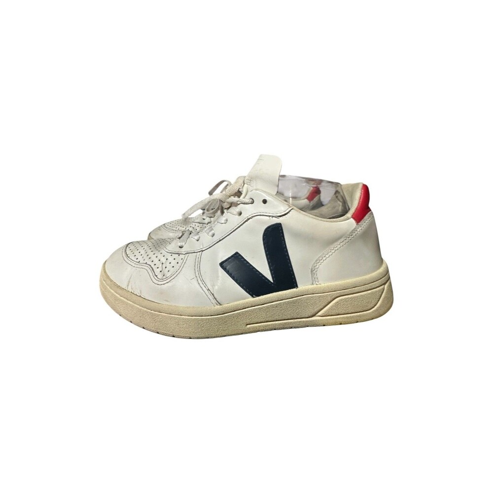 Veja V-10 Leather Sneakers Womens Sz 8 EU 39 White Blue Red Casual Minimalist